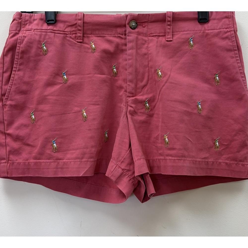 Polo Ralph Lauren Chino Shorts Women 2 Pink Coral Horse Embroidered Preppy Logo